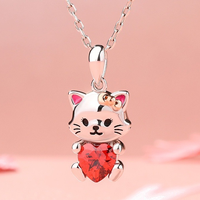 Fashion Kitten Necklace for Women Red Heart Crystal Pendant Exquisite Jewelry Fashion Accessories Romantic Valentine's Day Gift