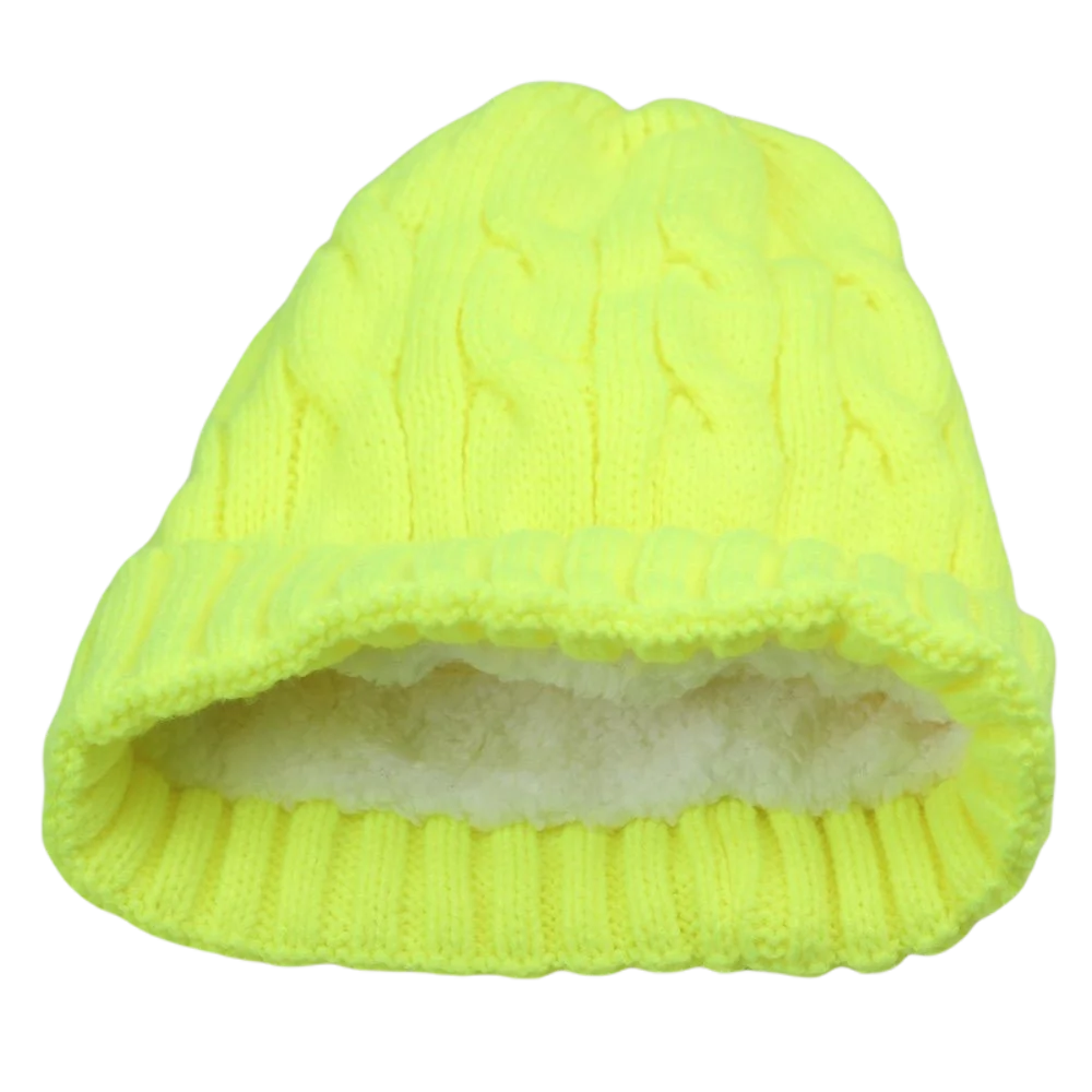 Bright Color Knitted Winter Hats Women Fleece Lined Thermal Beanie Cap for Men Neon Yellow Orange Black Dark Red