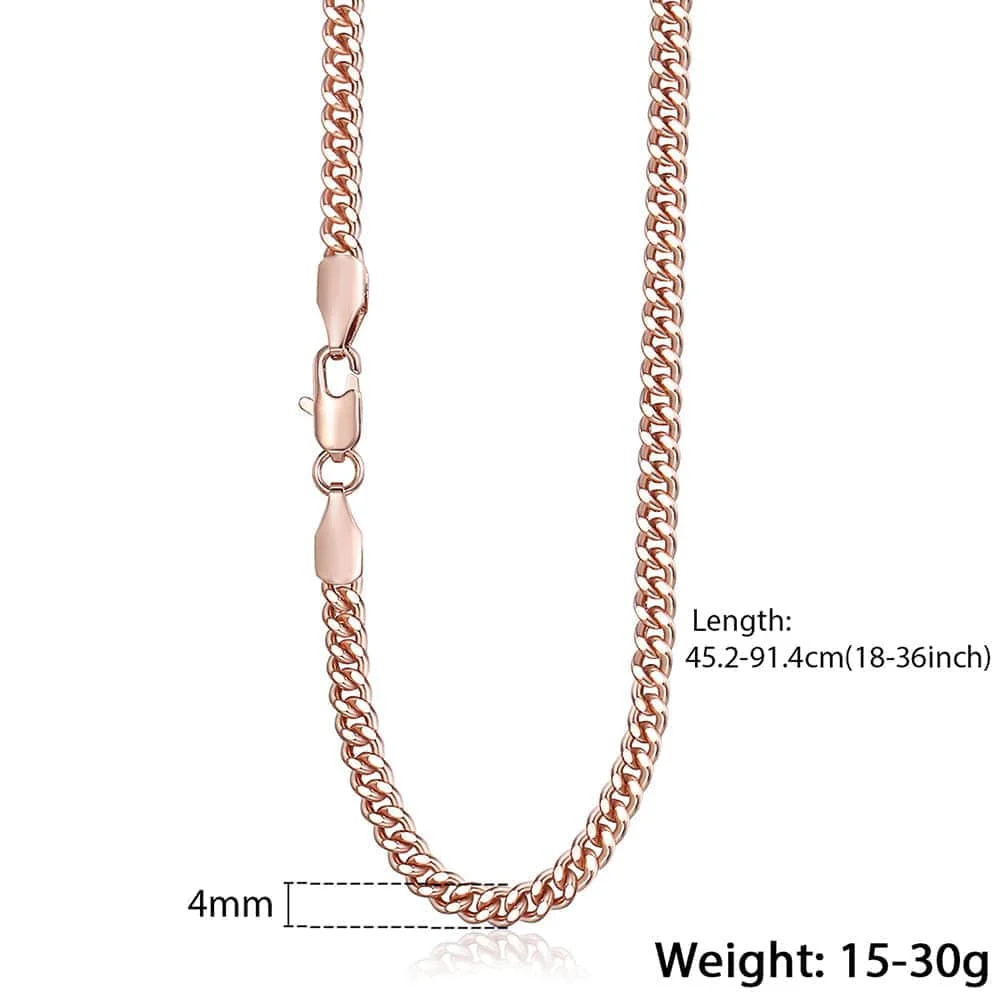 3mm Thin Necklaces For Women Girls 585 Rose Gold Color Curb Cuban Link Chain Woman Necklaces Valentines Gifts 45cm-60cm GN220A