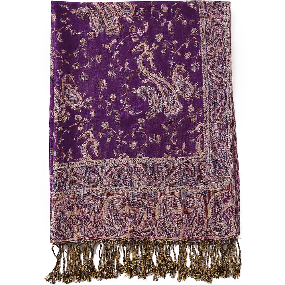 Paisley Flowers Borders Pashmina Silk Scarf Shawl Wrap Blanket Jacquard Reversible Comfortable Classic Tassels 70X180cm 200g