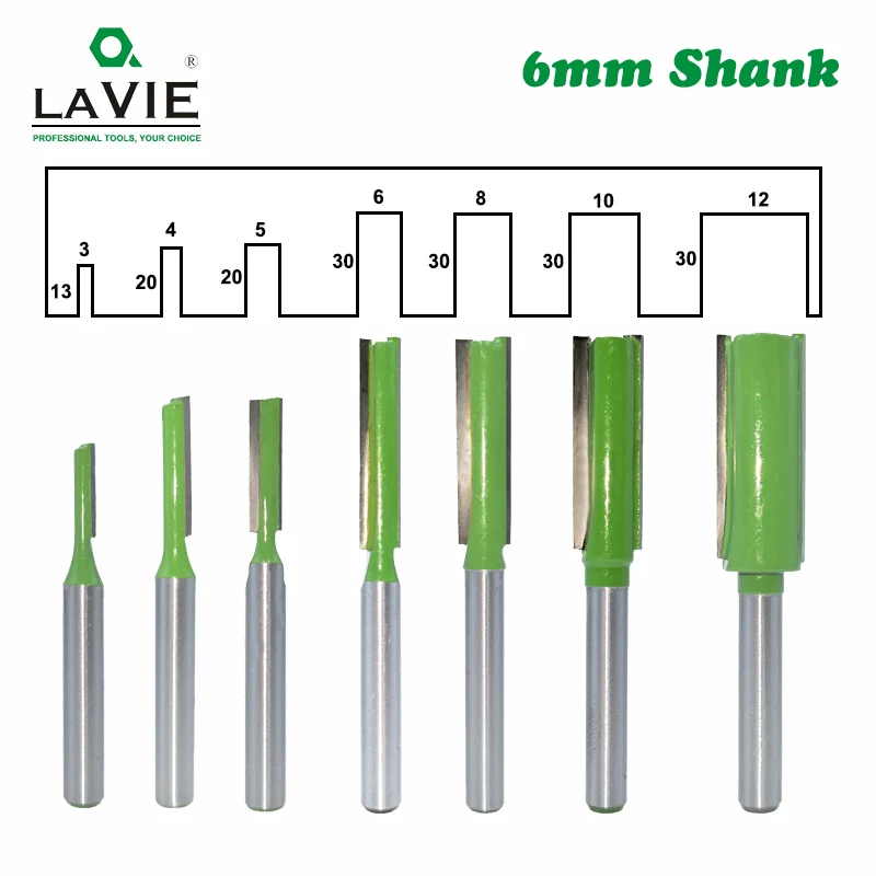 LAVIE-Fraise à Tige Simple et Double Cannelure, Mèche Droite pour Bois, Carbure de Tungstène, Outil de Travail de Calcul, MC06021, 6mm, 7 Pièces