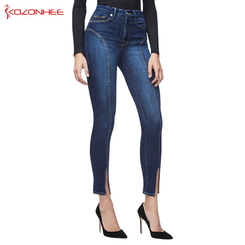 

New Side Stripe Stretch Jeans Women High Wais unique design Jeans Elasticity Skinny pencil Women Jeans #124