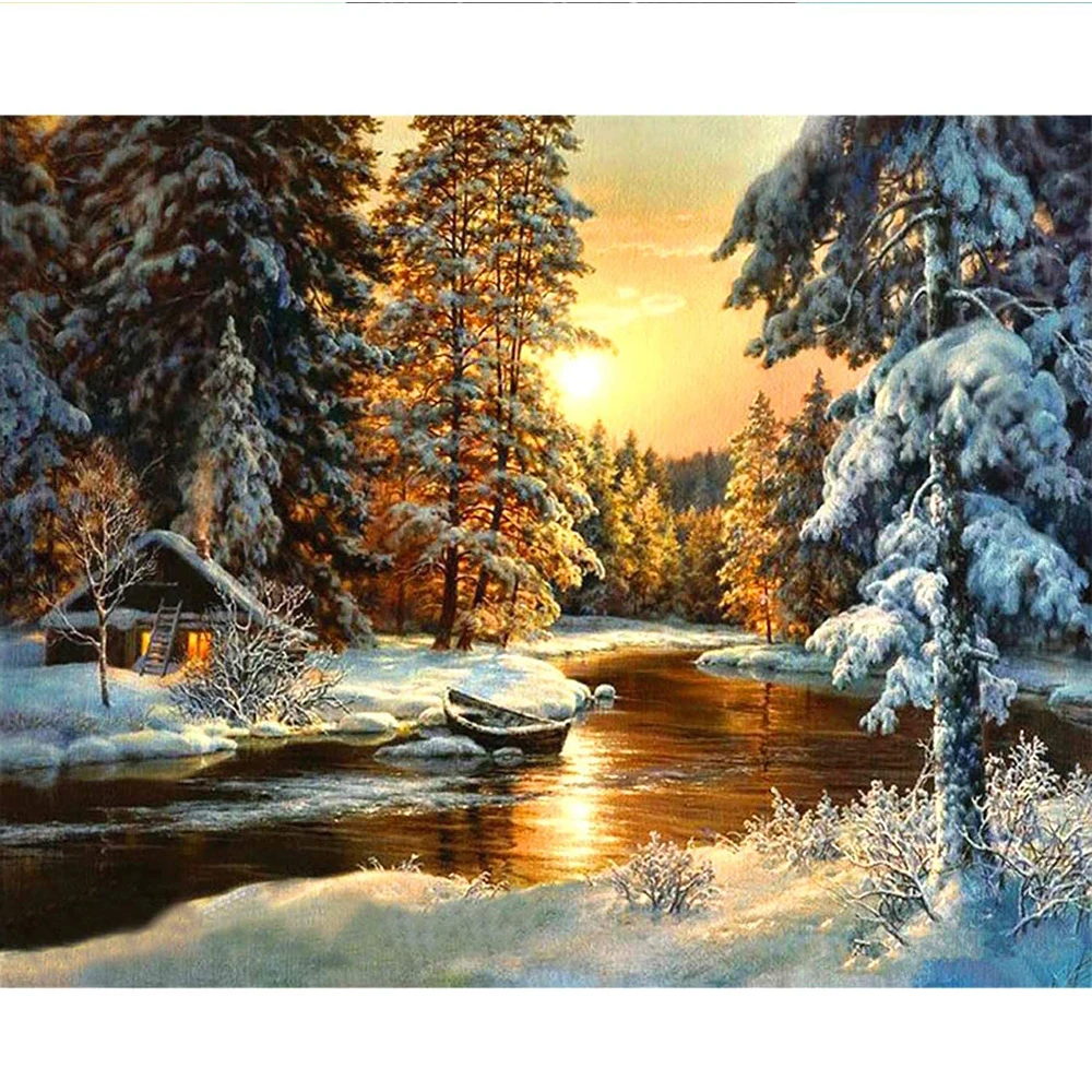 Scenery Winter Snow Printed 11CT Cross-Stitch Kit DIY Embroidery DMC Threads Hobby Knitting Craft Handiwork Sales Package Mulina