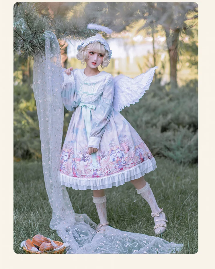 Palace princess sweet lolita dress peter pan colletto lanterna manica pizzo bowknot stampa abito kawaii ragazza loli gothic lolita op