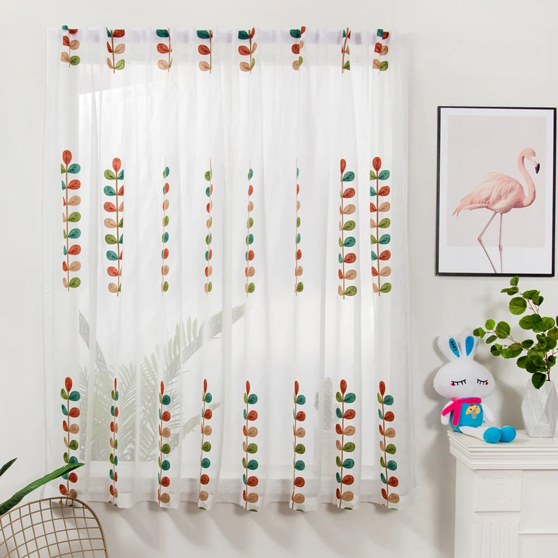 Modern Color embroidery curtain yarn bedroom living room window screen finished window screen balcony French Custom curtain