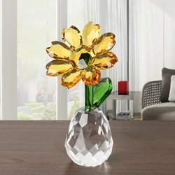 Crystal Sunflower Figurines & Miniature Glass Craft Fengshui Ornament Crystal Figurines Glass Paperwight Home Decor Love Present