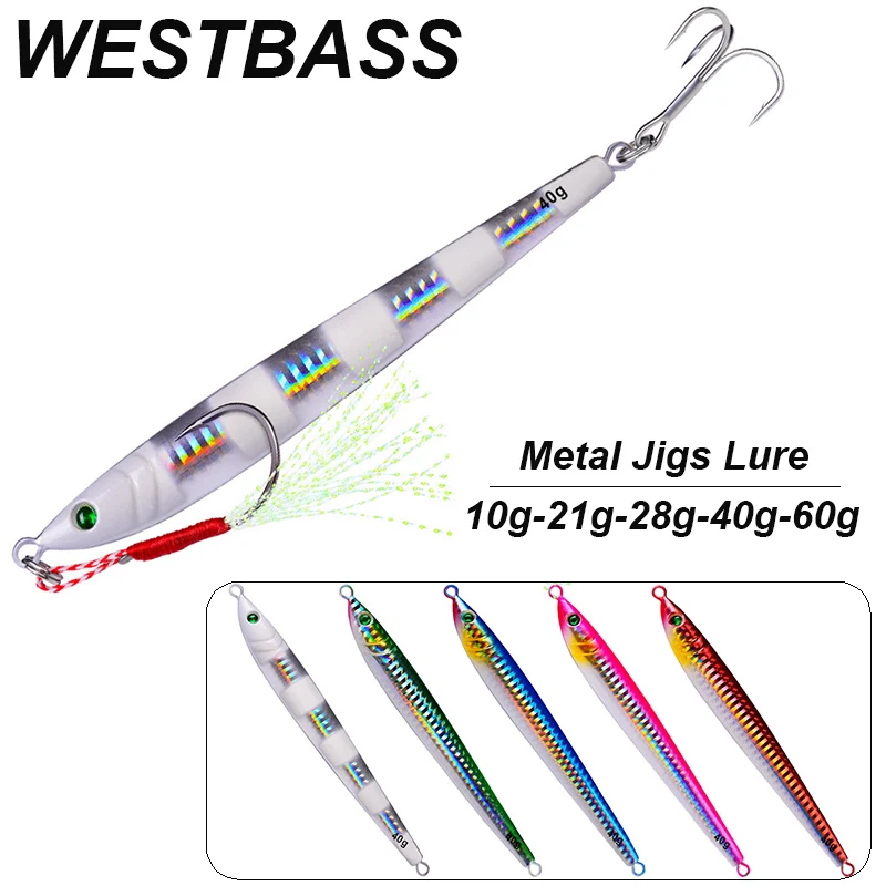 WESTBASS 1PX Slow Long Metal Jig Fishing Lure 10-21-28-40-60g Jigging Spoon Artificial Shore Isca Trolling Bait Sea Bass Pesca