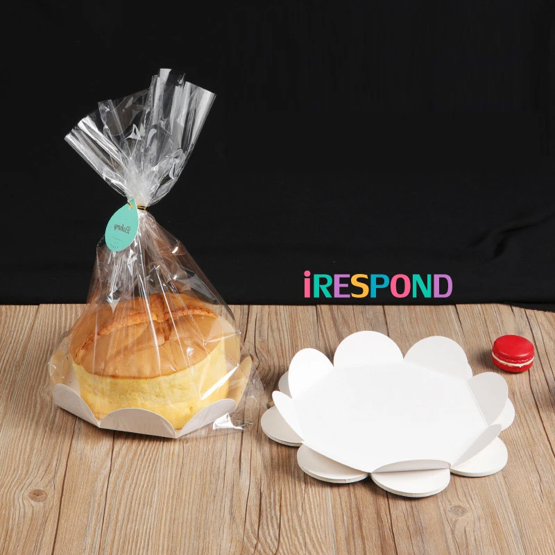 

10PCS Clear Chiffon Cake Packaging Bags DIY Baking Packing Bag With Paper Tray Bakery Food Transparent Cheese Cake Bag 6/8inch