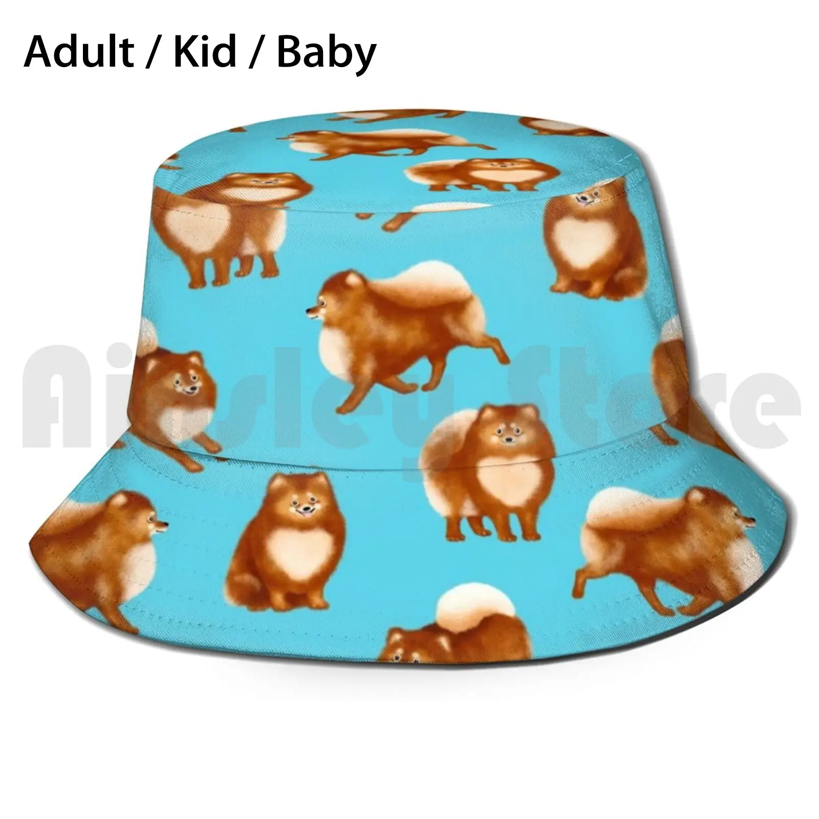 Pomeranian Pattern ( Blue Background ) Sun Hat Foldable UV Protection Pomeranian Pomeranians Pom Sweet Little Fluffy Dog