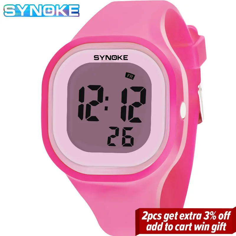 SYNOKE-Montre numérique LED étanche pour enfants, montre-bracelet pour enfants, alarme, étudiants, garçons, marque de mode