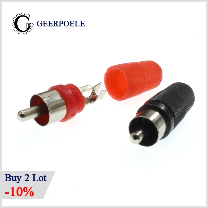 10 Stks/partij Rca Ronde Hoed Av Male Connectoren Plastic Behuizing Stereo Audio Plug Channel Dual Connector Diy