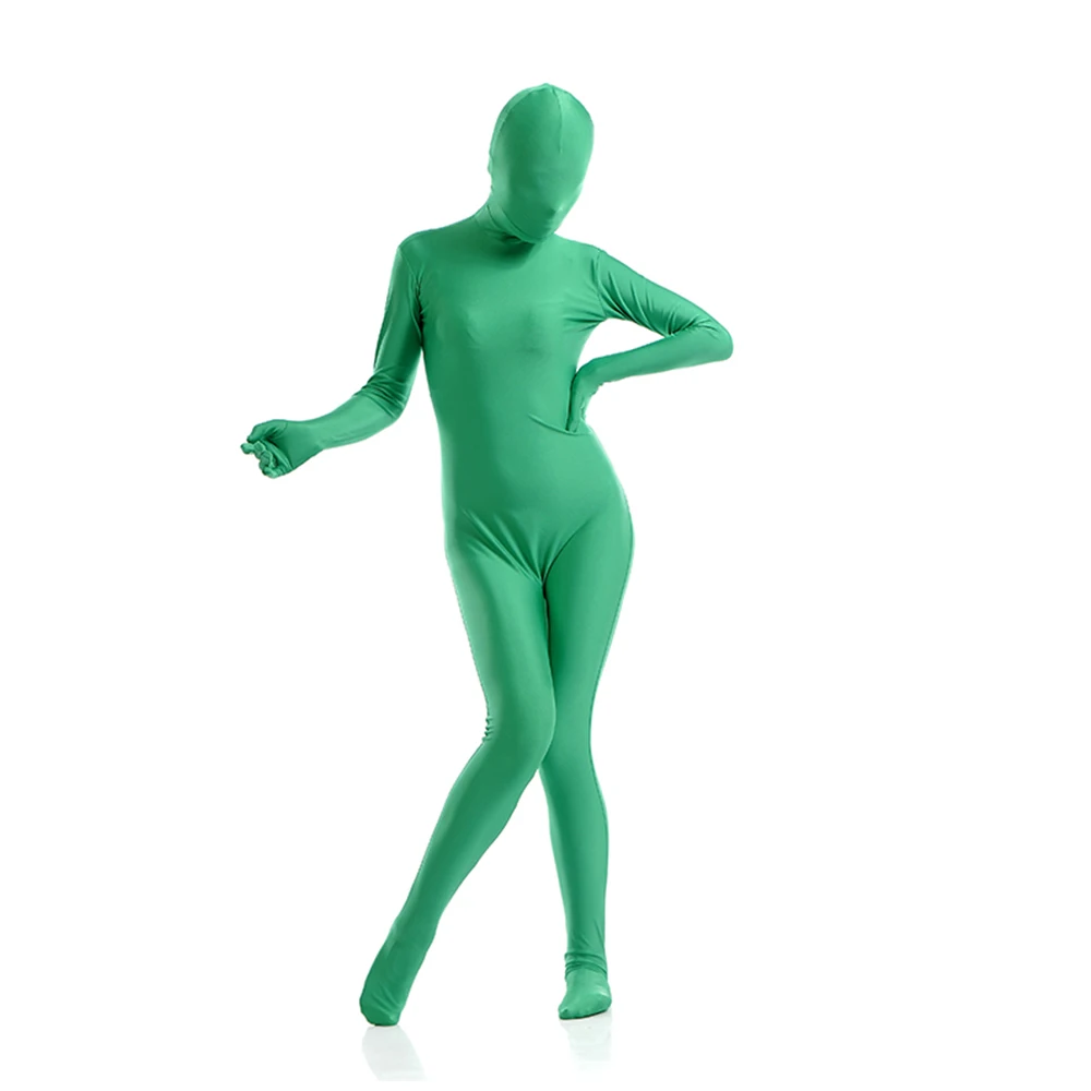 Free shipping Green Zentai Full Body Skin Suit Catsuit Halloween Costumes customized for open eyes mouth can add crotch zipper