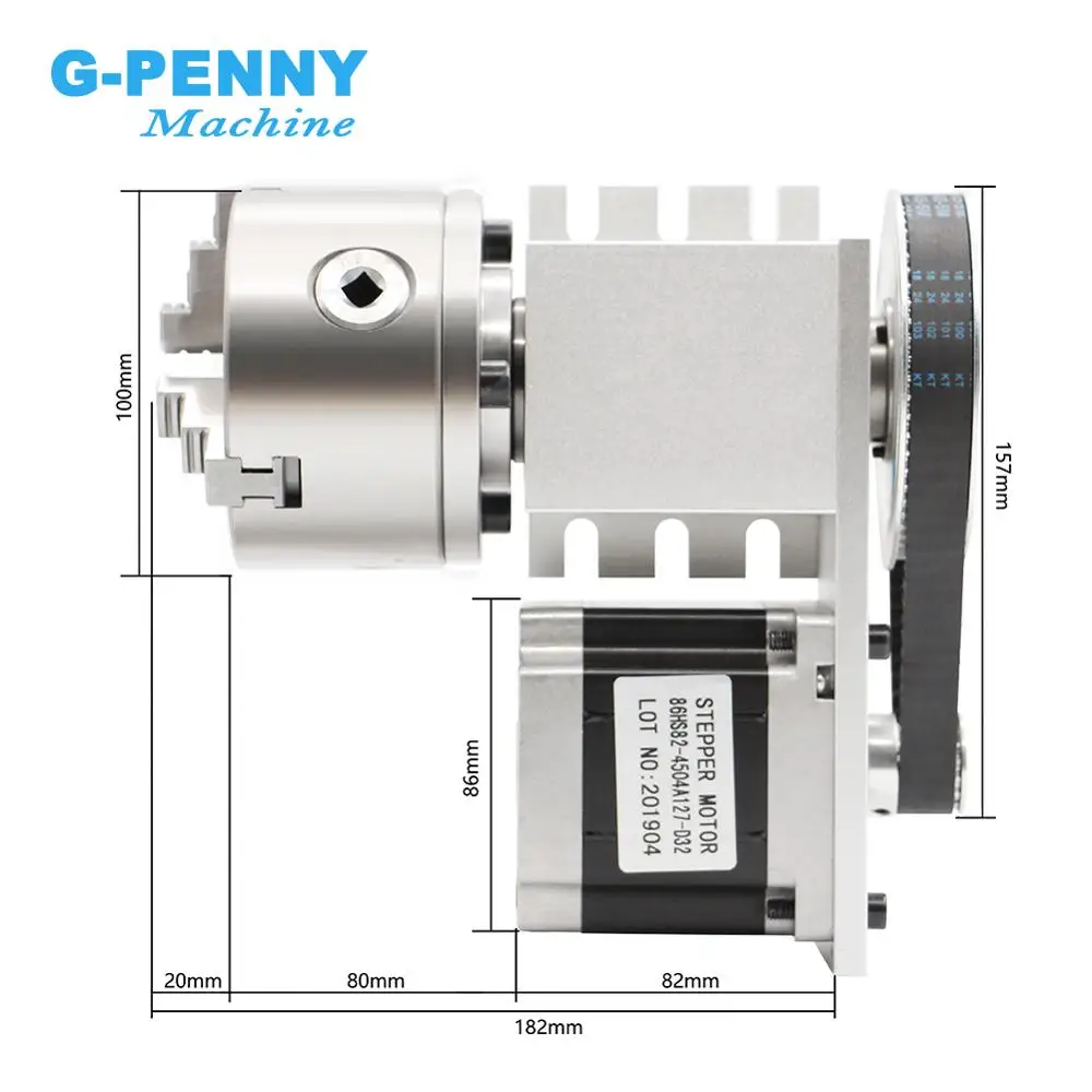G-Penny 3 griffe/4 mascelle 100 mm 4° asse Testa divisoria CNC/asse di rotazione/kit asse A Rapporto di riduzione 4:1 con motore passo-passo Nema34
