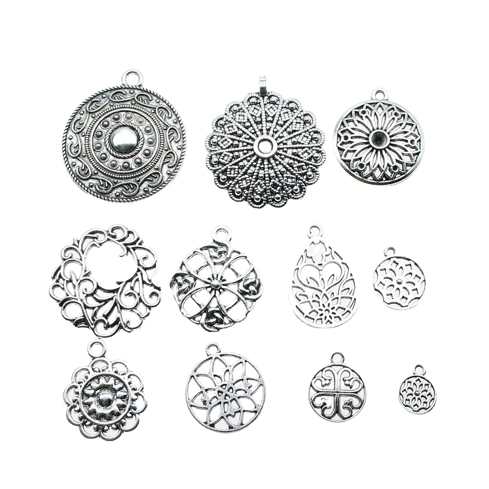 10pcs Charms Motif Antique Silver Color Motif Pendant Charms Flower Charms For Jewelry Making