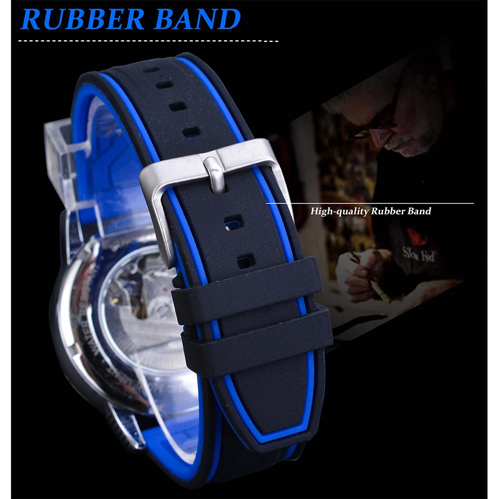 Imagem -05 - Forsining-relógio de Pulso Automático Impermeável Masculino Branco Azul Transparente Relógio Mecânico Masculino Banda de Silicone Relógio Esportivo Casual Moda