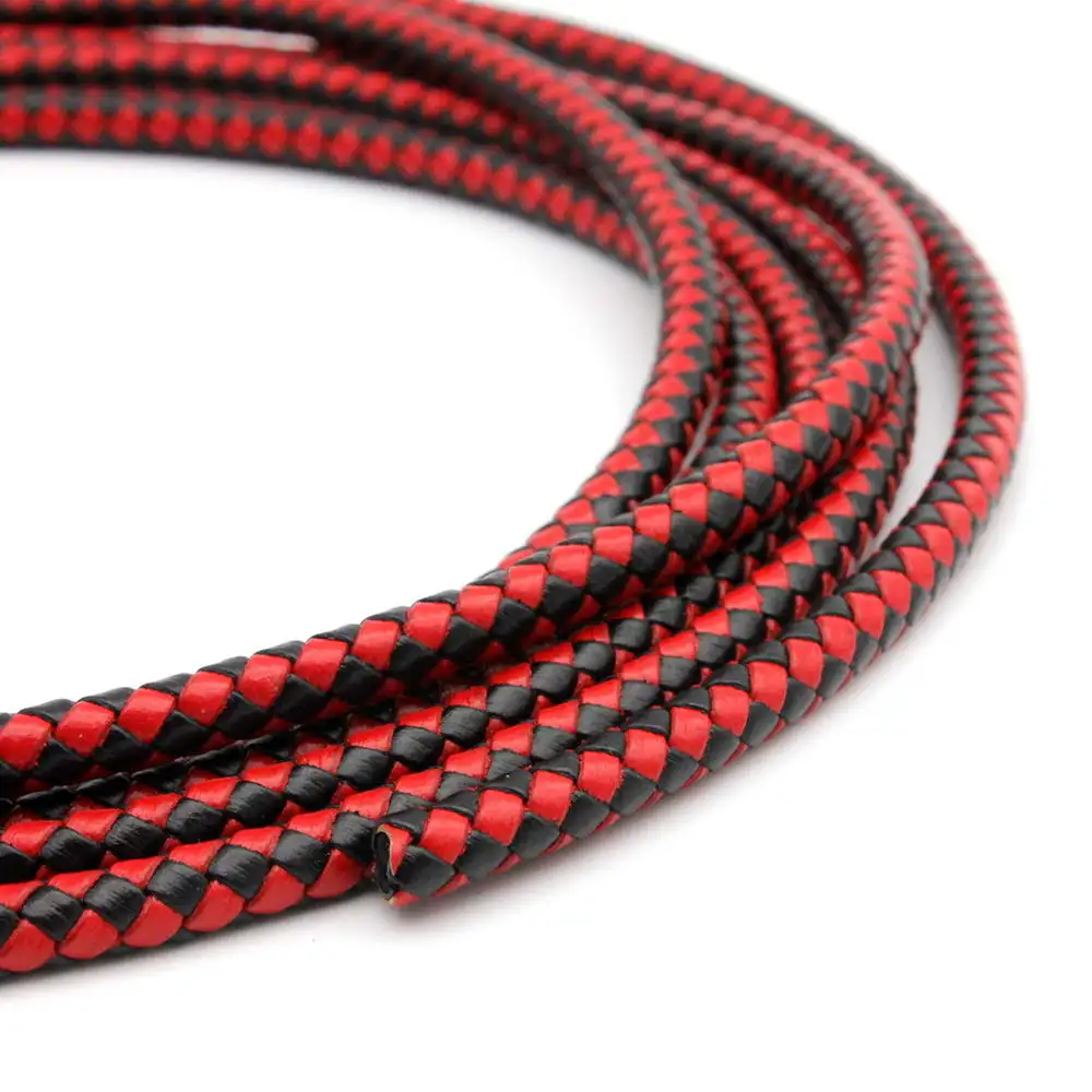 6mm Braided Leather Bolo Cord Round Leather Strap Black Red Mixed