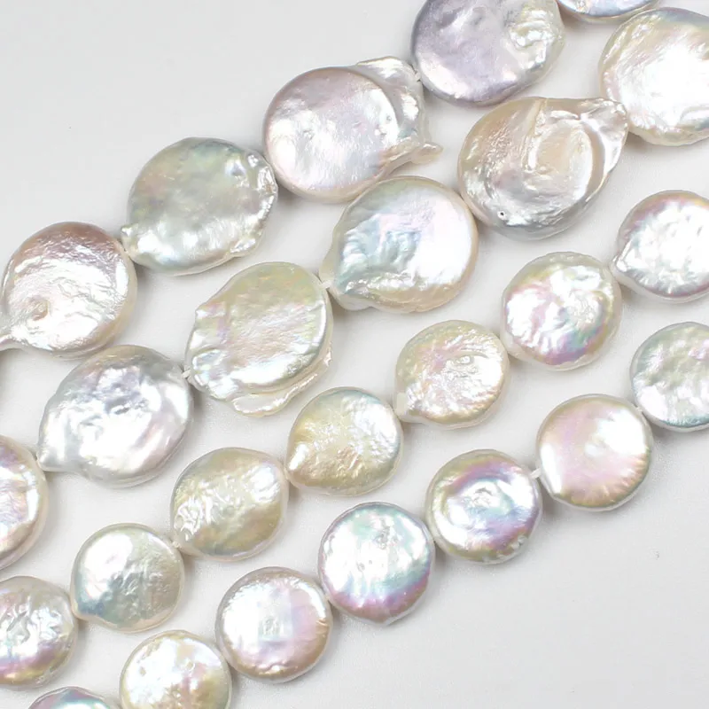 

2 Strands Natural Freshwater Pearl Button shape 15inch Per strand, For DIY Jewelry Making, pendant,necklace