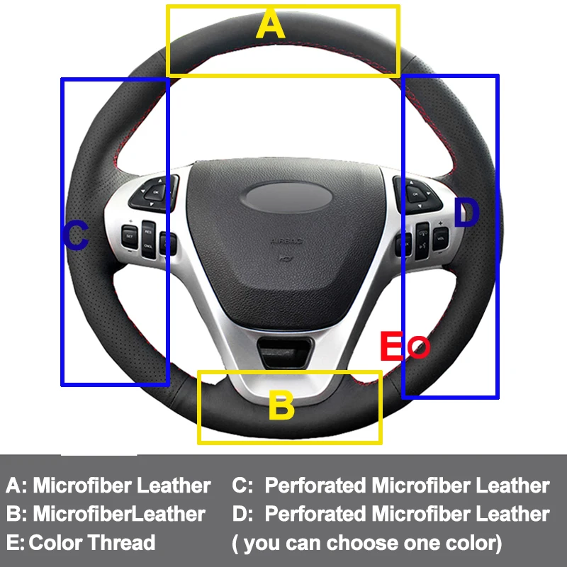 Car Auto Steering-Wheel Cover For Ford Explorer 2011 -2019 Taurus 2013 -2019 Edge 2011-2014 Flex 2013-2019 Volant 2012 2014 2015