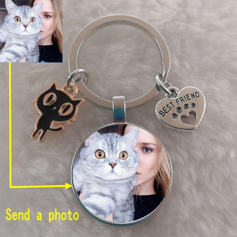 DIY cat photo keychain-cat and love crystal glass pendant car key favorite gift boy and girl souvenir