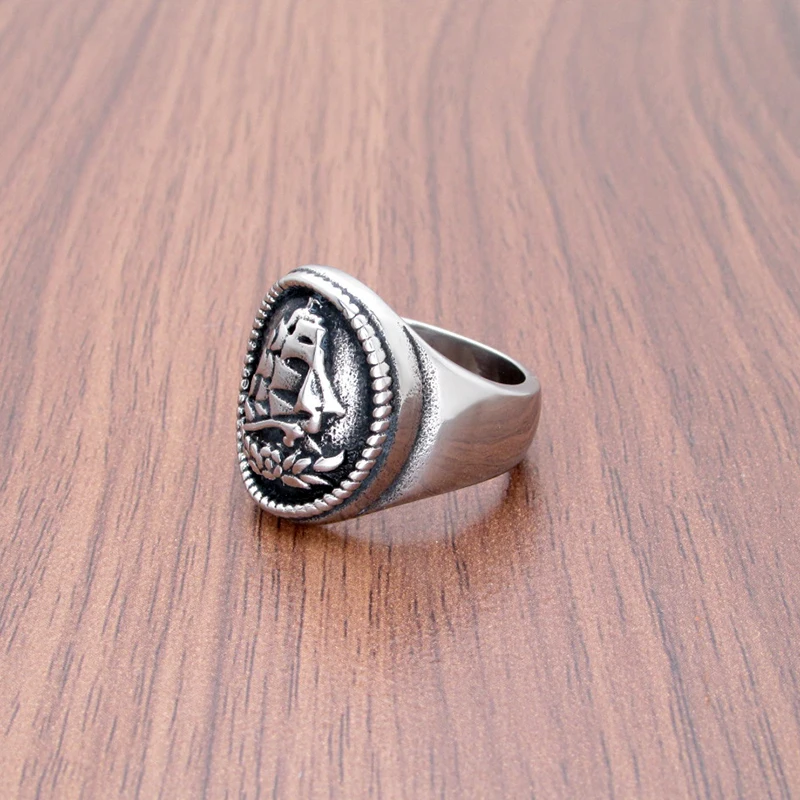 Free Shipping Viking Symbol Sailboat Ring Men\'s Slavic Warding Talisman Stainless Steel Gothic Sailor Rings Amulet Jewelry