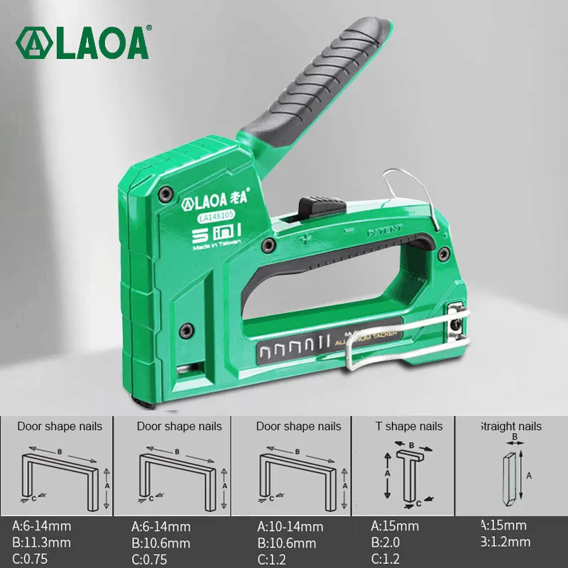 LAOA 5 IN 1 Heavy Duty Staple Gun for DIY Home Decoration Furniture Stapler Rivet Tool Manual Nail Gun with 2000 Staples Nailer