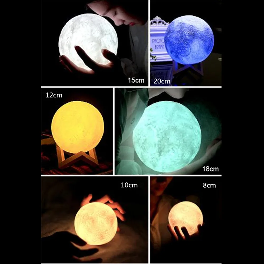 8-22CM Customized 2/16 Colors 3D Print LED Moon Light Touch/24Keys Remote Control Night Lamp for Baby Kids Home Decoration