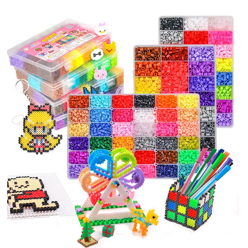 Hama beads-Kit de juguetes Perler para niños, caja de rompecabezas de cuentas de fusible 3D, manualidades creativas hechas a mano, plantilla de