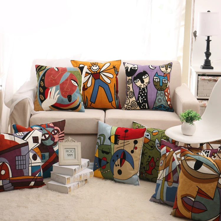 

100% Cotton Nordic Style Embroidered Square Pillow Case Sofa Cushion Cover For Car Chair Cushion Case 45x45cm Without Stuffing