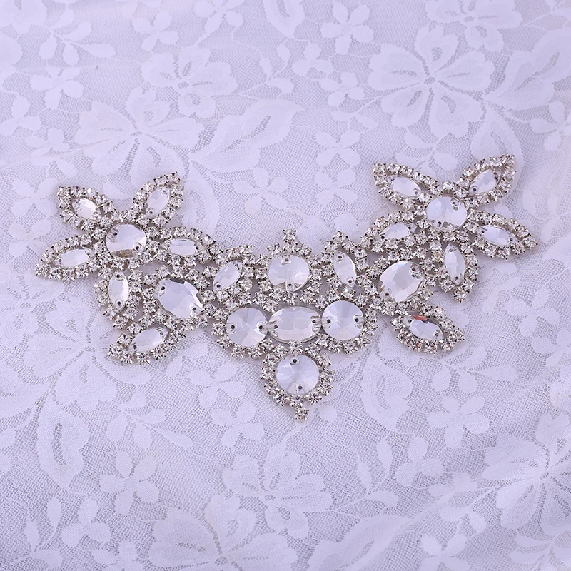 16.5cm Sew On Glass Rhinestone Applique Accessory Crystals Stones Patches for Clothes Wedding Evening Dress decoration art craft