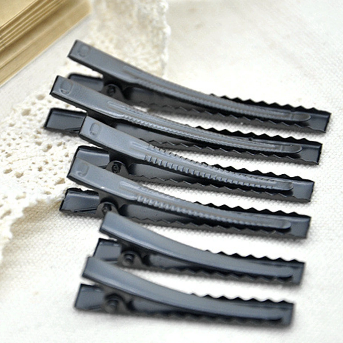 50 Matt Black Metal Pinch Alligator Hair Clips 40mm with Teeth Bows