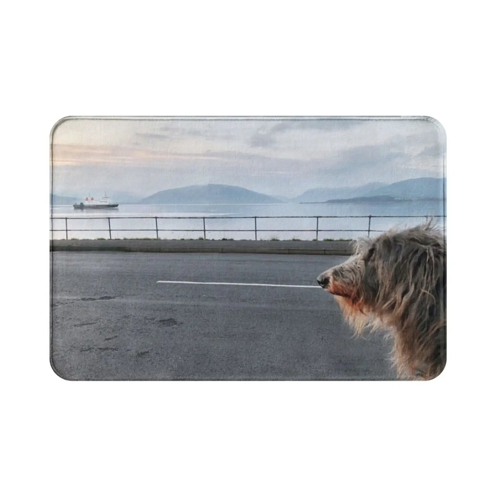 Looking At The Ferry Carpet Mat Rug Cushion Soft Hound Hound Picture Deerhound Wolfhound Shaggy Dog Deerhound Deerhound