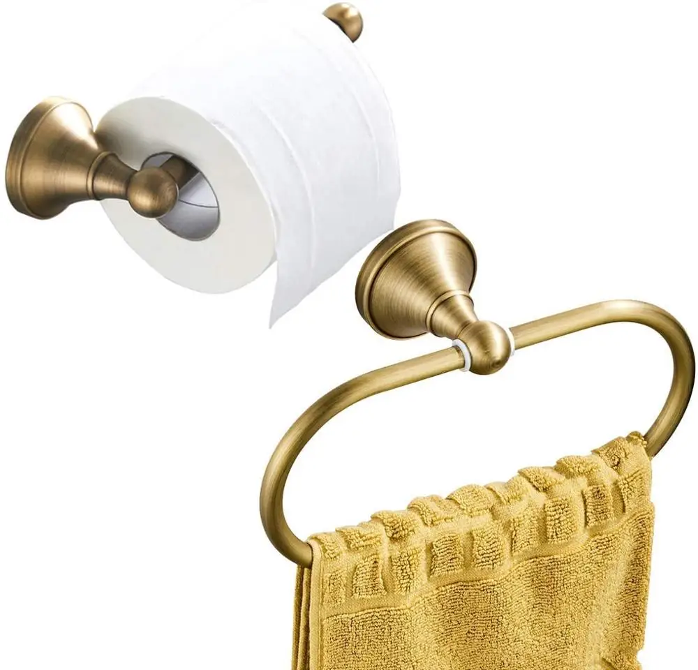 

IMPEU Toilet Paper Holder and Towel Ring Set Wall Mounted Antique Brass (Brushed Bronze)