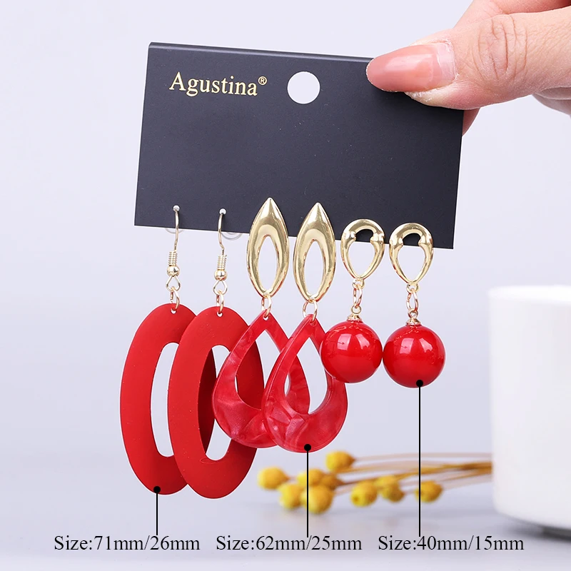 BOSI red set earrings fashion jewelry sets long earrings for women geometric drop earrings set 2020 acrylic boho earring cute cc
