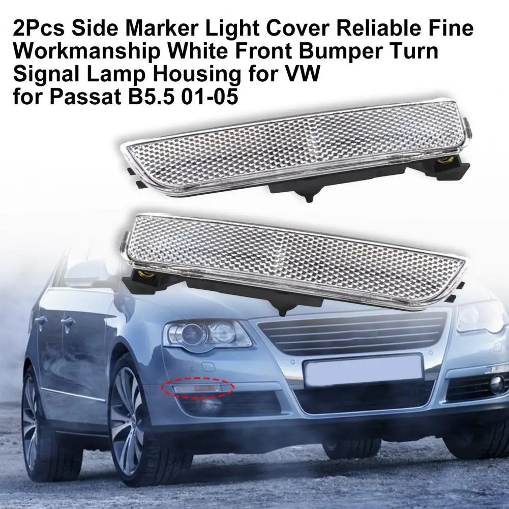 2Pcs Side Marker Light Cover Reliable Fine Workmanship White Front Bumper Turn Signal Lamp Housing 3B0945071 3B0945072 for VW fo