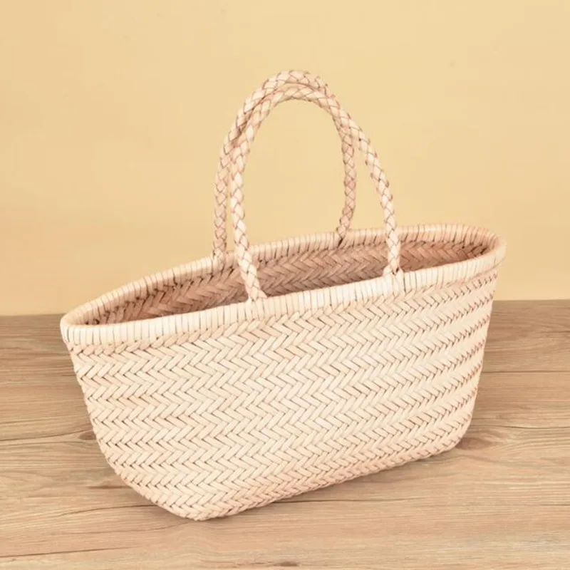 Women\'s Genuine 100% Leather Woven Shoulder Bag Cool Weaving Bucket Handbags French Casual Tote Purse Cowhide Cross Handle Bags