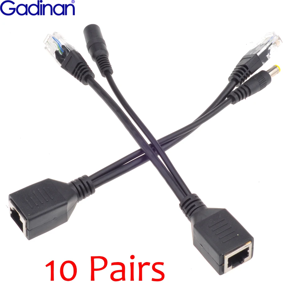 Gadinan 20pcs(10pairs) Screened 30M POE Adapter cable, POE Splitter Power supply module 12-48v separator combiner Black or White