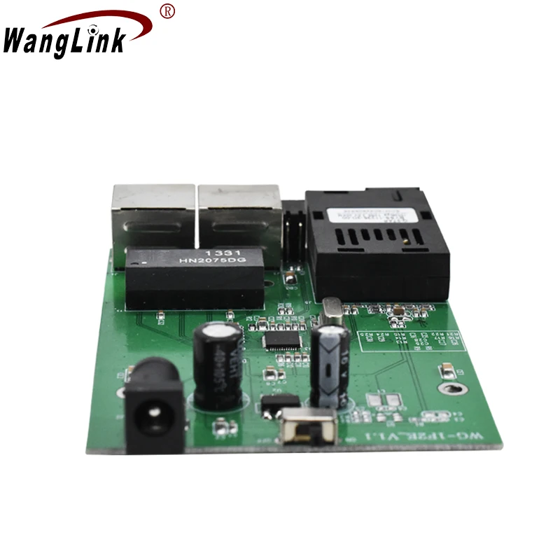 Wanglink 1 SC 2 RJ45 Fast Ethernet Switch 10/100M Fiber Optik 20KM Media Converter Single Mode Fiber Port Board PCB