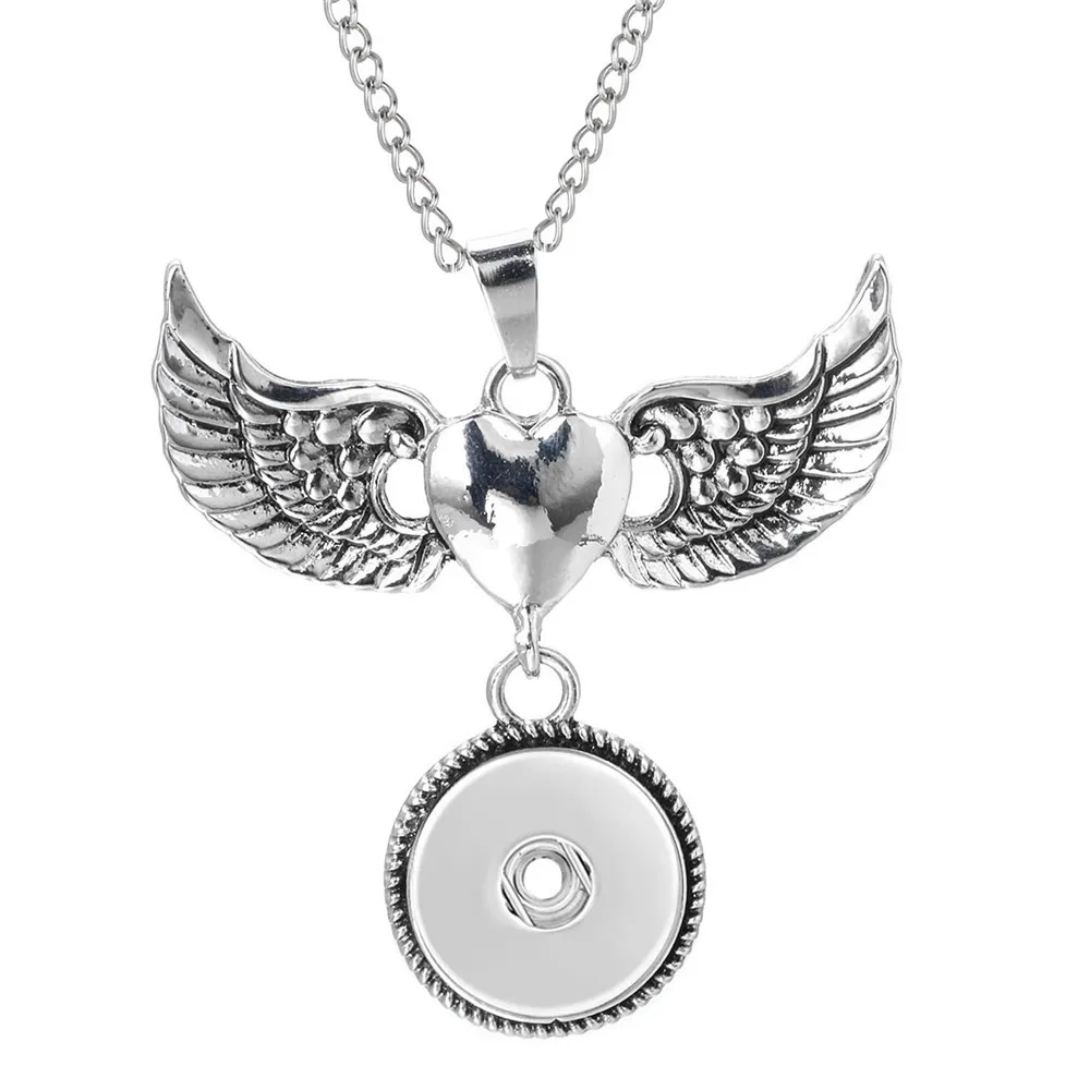 New Snap Jewelry Metal Wing Heart Tree Snap Button Necklace Fit DIY 18mm Snap Buttons Jewelry for Women Men Pendant Necklace
