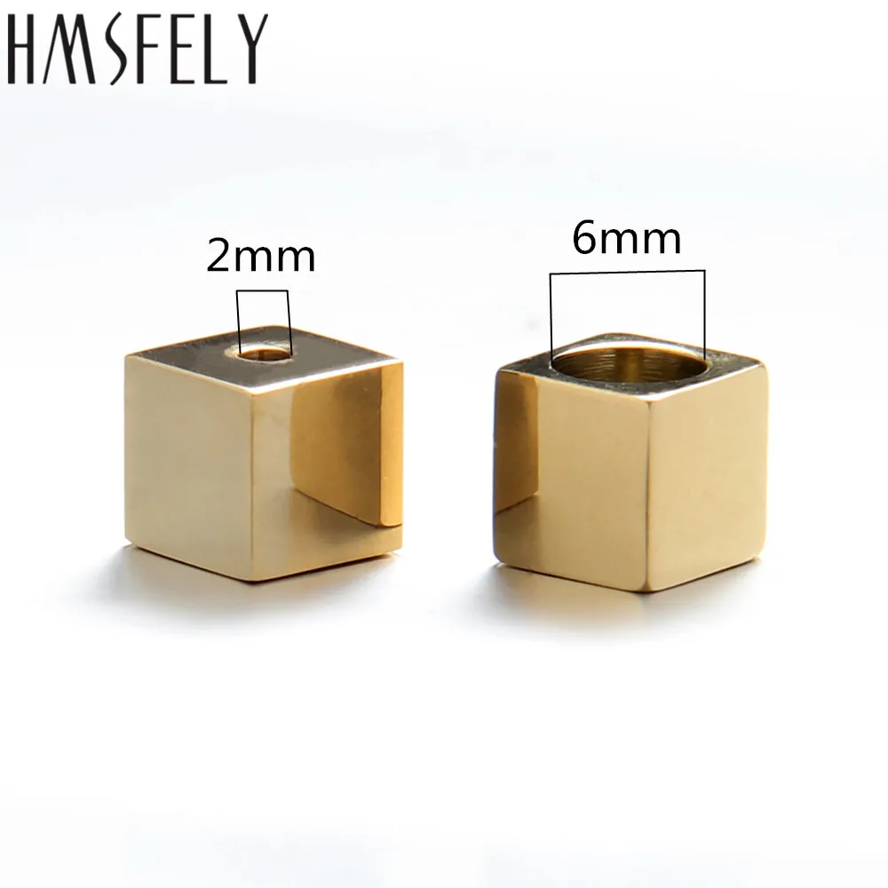 HMSFELY-Cube de placage en acier inoxydable, perles de bricolage, accessoires pour bracelet perlé, résultats exécutifs, petit trou, 6mm, trou de 2mm, SION L