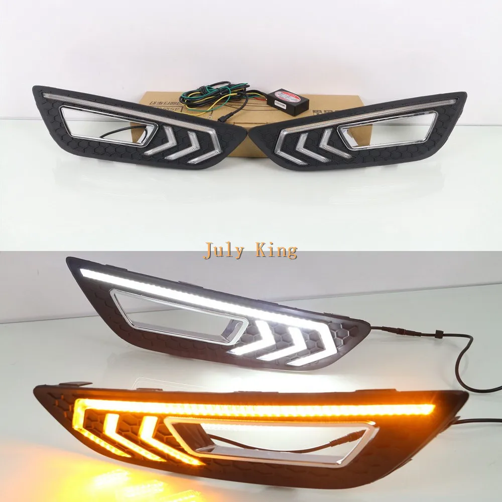 

July King LED Daytime Running Lights DRL Case for Ford Focus IV 2015-2018, LED Front Bumper Light With Yellow Turn Signals Light