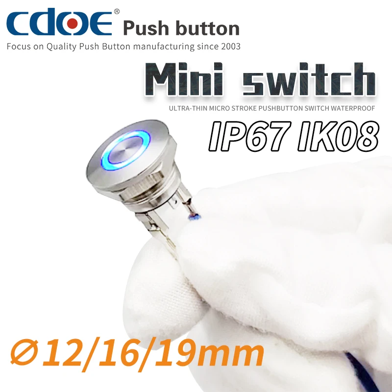 New type 16mm 19mm momentary Mirco travel Metal ip67 one normally open push Button Switch 24V LED Illuminated