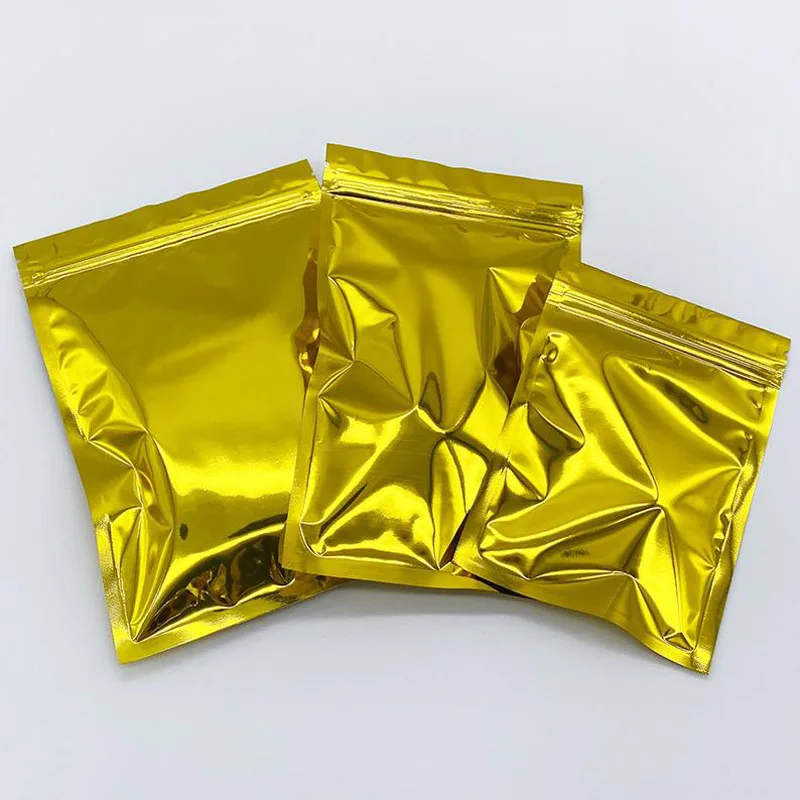 200Pcs Resealable Gold Aluminum Foil Packing Bags Valve locks with a zipper Package Dried Food Nuts Bean Packaging Storage Bag