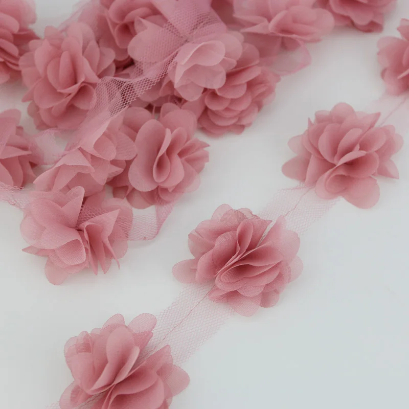 (60 pieces/lot) pink petal Chiffon lace fabric Webbing Decoration Love gift ribbons crafts 50mm width