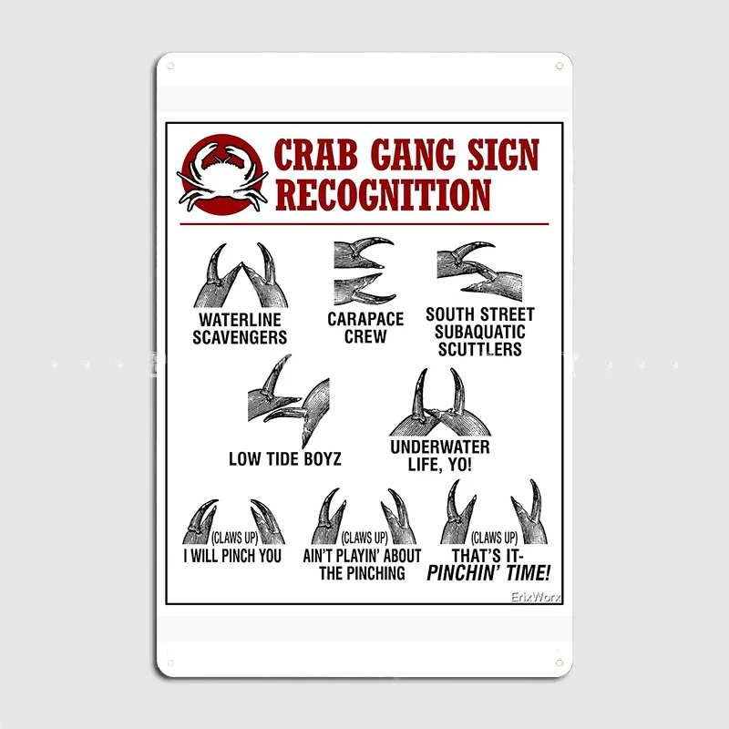 Crab Gang Signs Chart Metal Sign Wall Pub Club Bar Printing Wall Plaque Tin Sign Posters