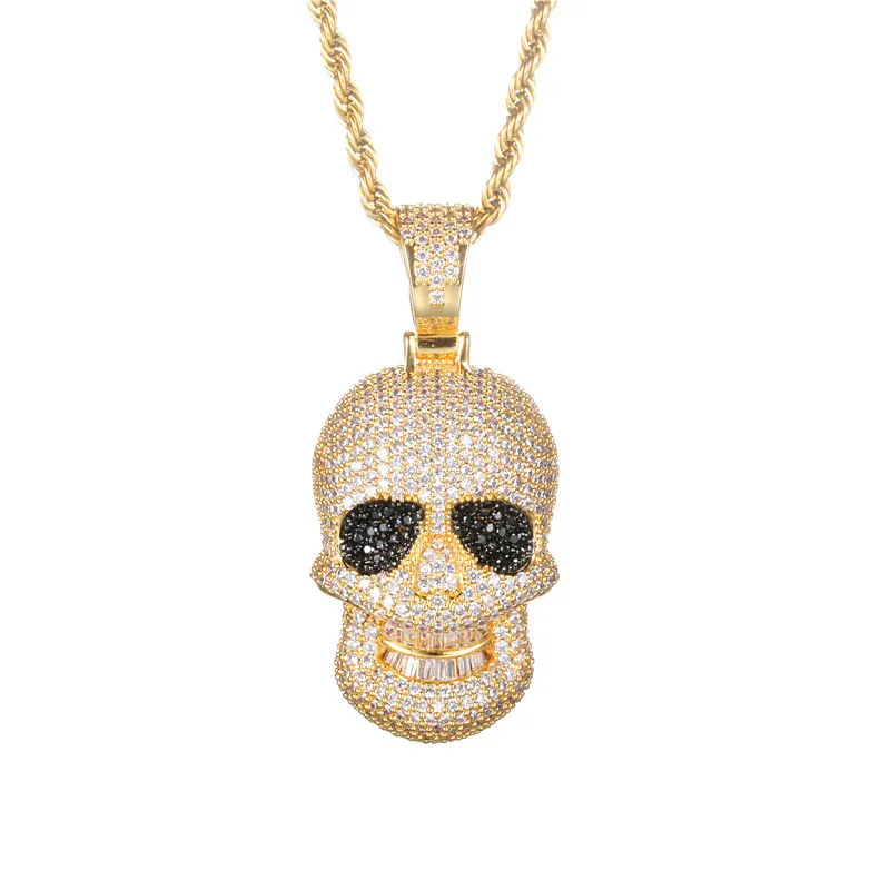 

Hip Hop Micro Paved 5A+ Cubic Zirconia Bing Iced Out Skull Skeleton Pendants Necklace for Men Rapper Jewelry Gift