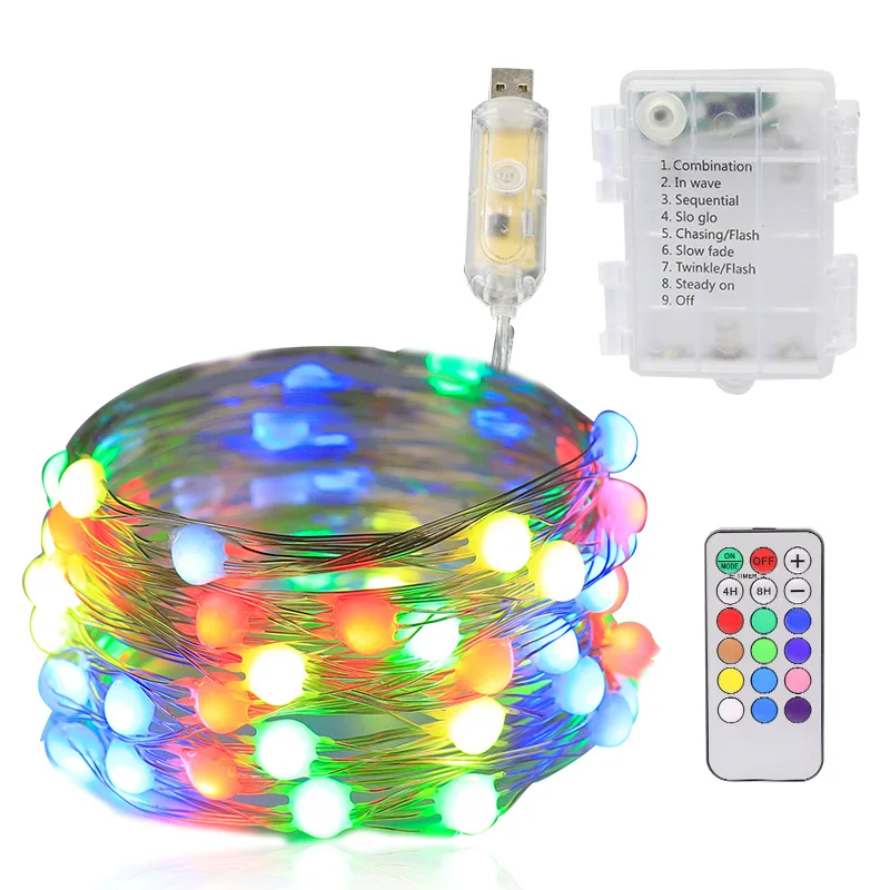 20M Remote Control RGB Led Copper Wire Lights Christmas Party Waterproof Decorative LampHoliday USB Multi-color String Light