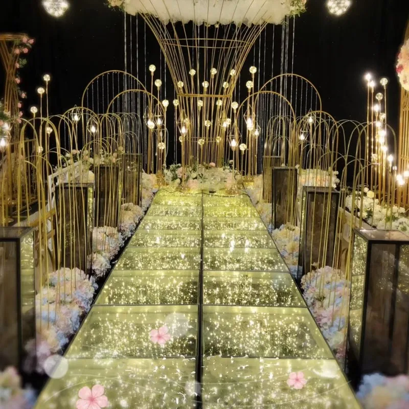 

60X60CM Upscale Luxury LED Wedding Mirror Carpet Aisle Runner For Party T Station Stage Decorations 10 PCS