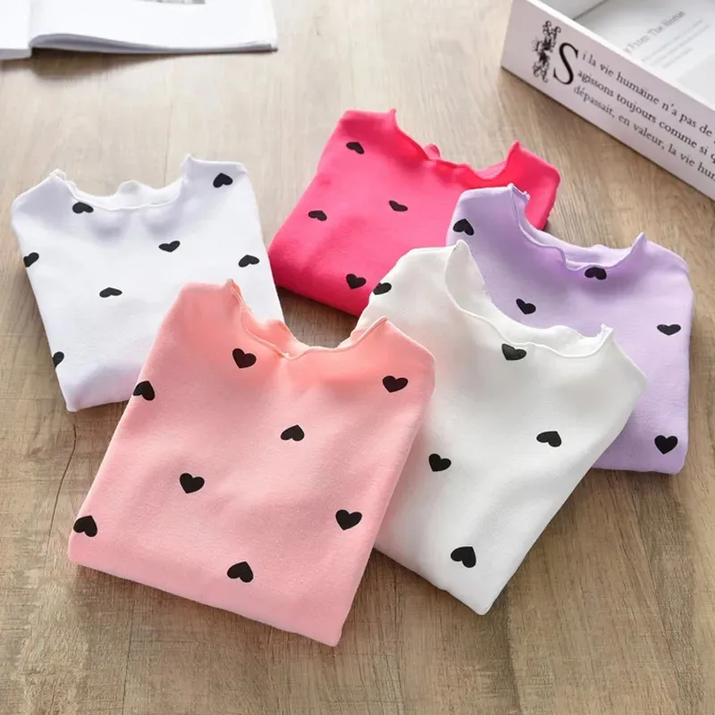 Girls Spring Autumn New Bottoming Shirts Children\'s Long-sleeved T-shirts Korean Style Love Pattern Baby Inside Tops In Winter