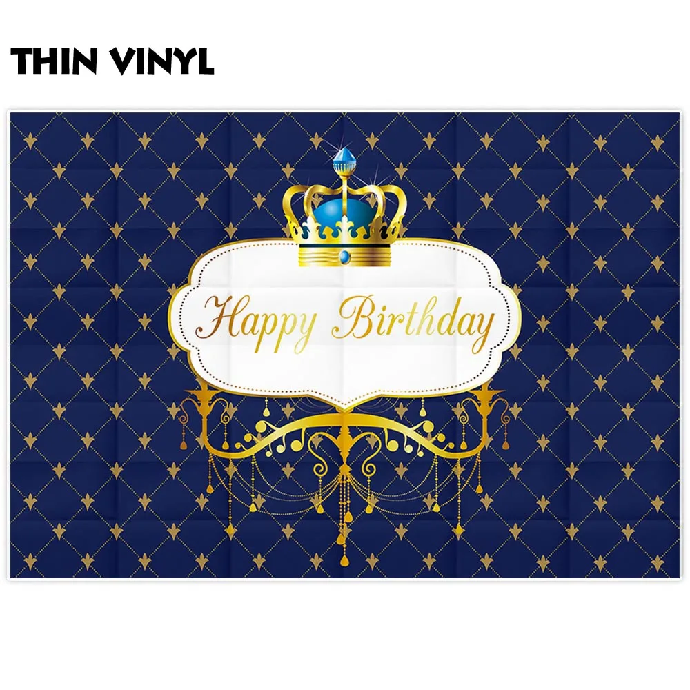 Allenjoy photography background birthday party blue golden royal prince crown newborn baby boy repeat pattern banner backdrop