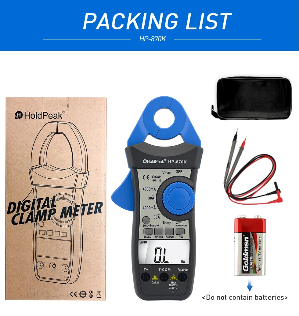 Habotest-Digital Clamp Meter, AC DC Current Voltmeter, Ohm, Hz, Resistance, Capacitance, Relative Value Tester, HP-870K